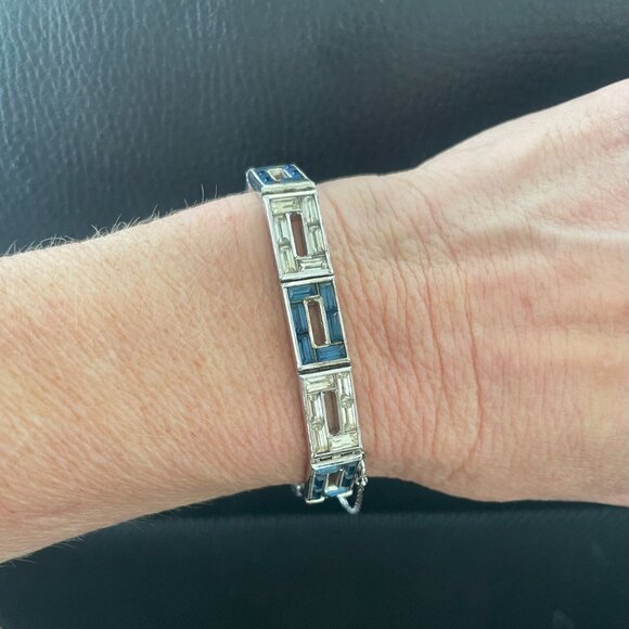 Engel Brothers RARE vintage Art Deco sapphire blue & clear rhinestone bracelet
